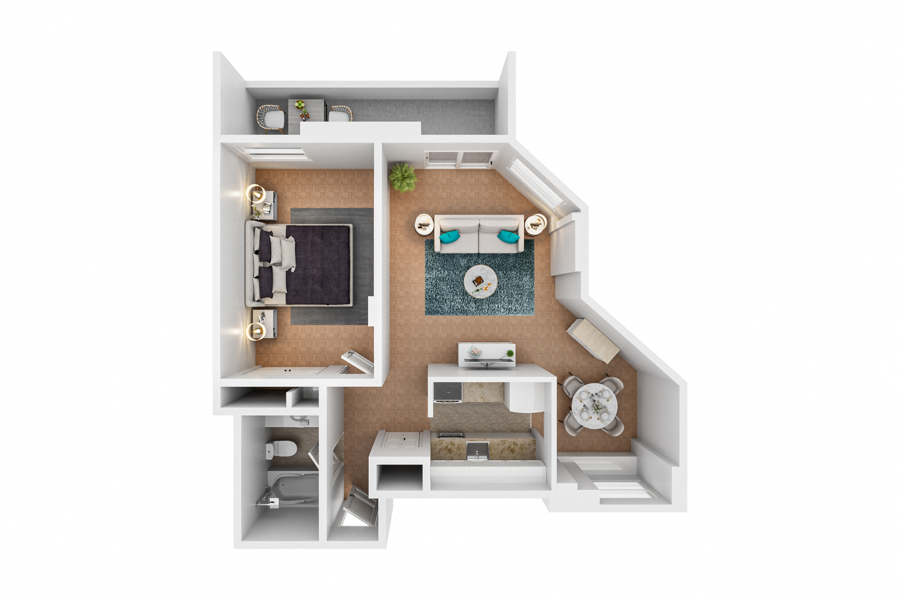 Floor plan for 1 bed, 1 bath, 600 sqft